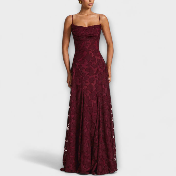 Kairi - Stylish Floral Lace Maxi Dress with Spaghetti Straps