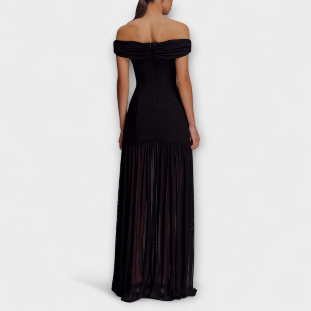 Maelie - Chic Strapless Bodycon Maxi Dress with Floral Embellishments