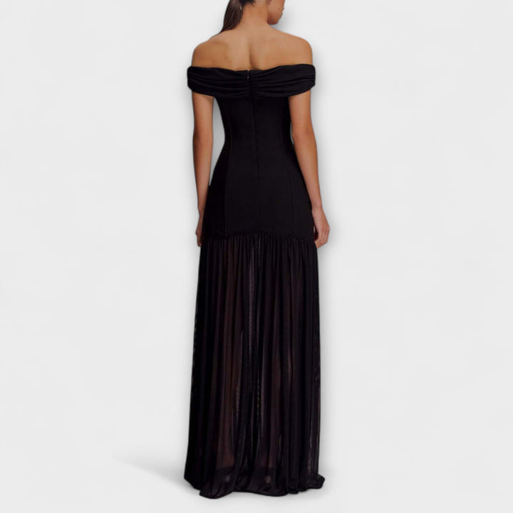 Maelie - Chic Strapless Bodycon Maxi Dress with Floral Embellishments