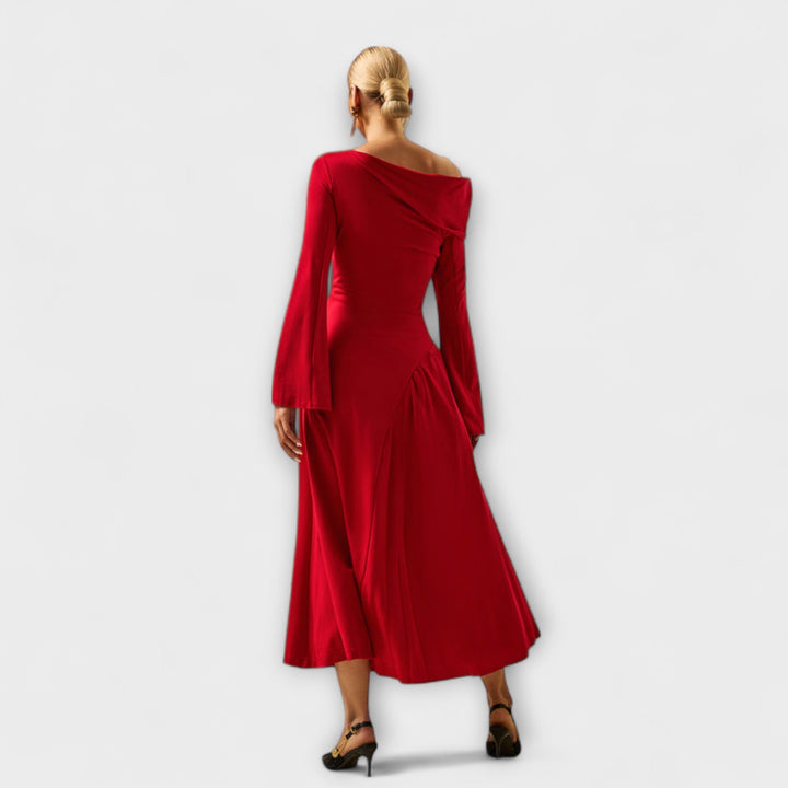 Willa - Off-Shoulder Midi Dress with Gathered Balloon Sleeves
