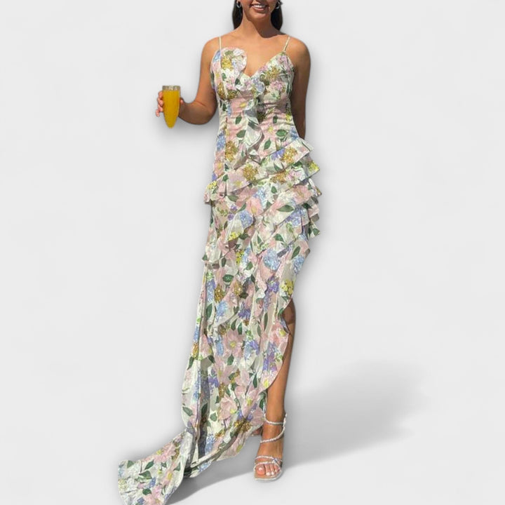 Indie - Ruffled Dress with Strap Print