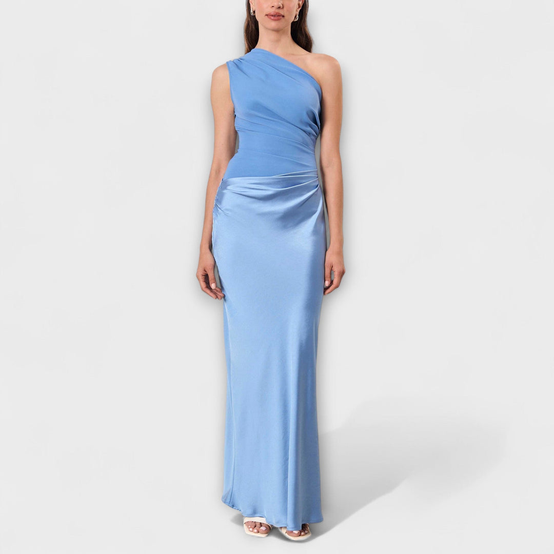 Elegant One-Shoulder Pleated Maxi Dress