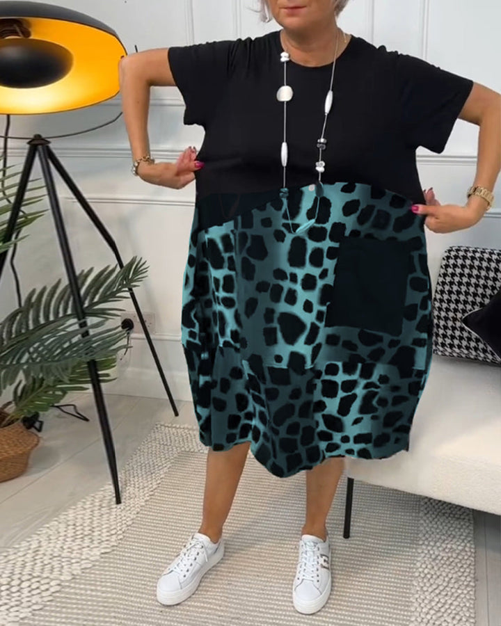 Allison - Stylish Short Sleeve Leopard Print Midi Dress