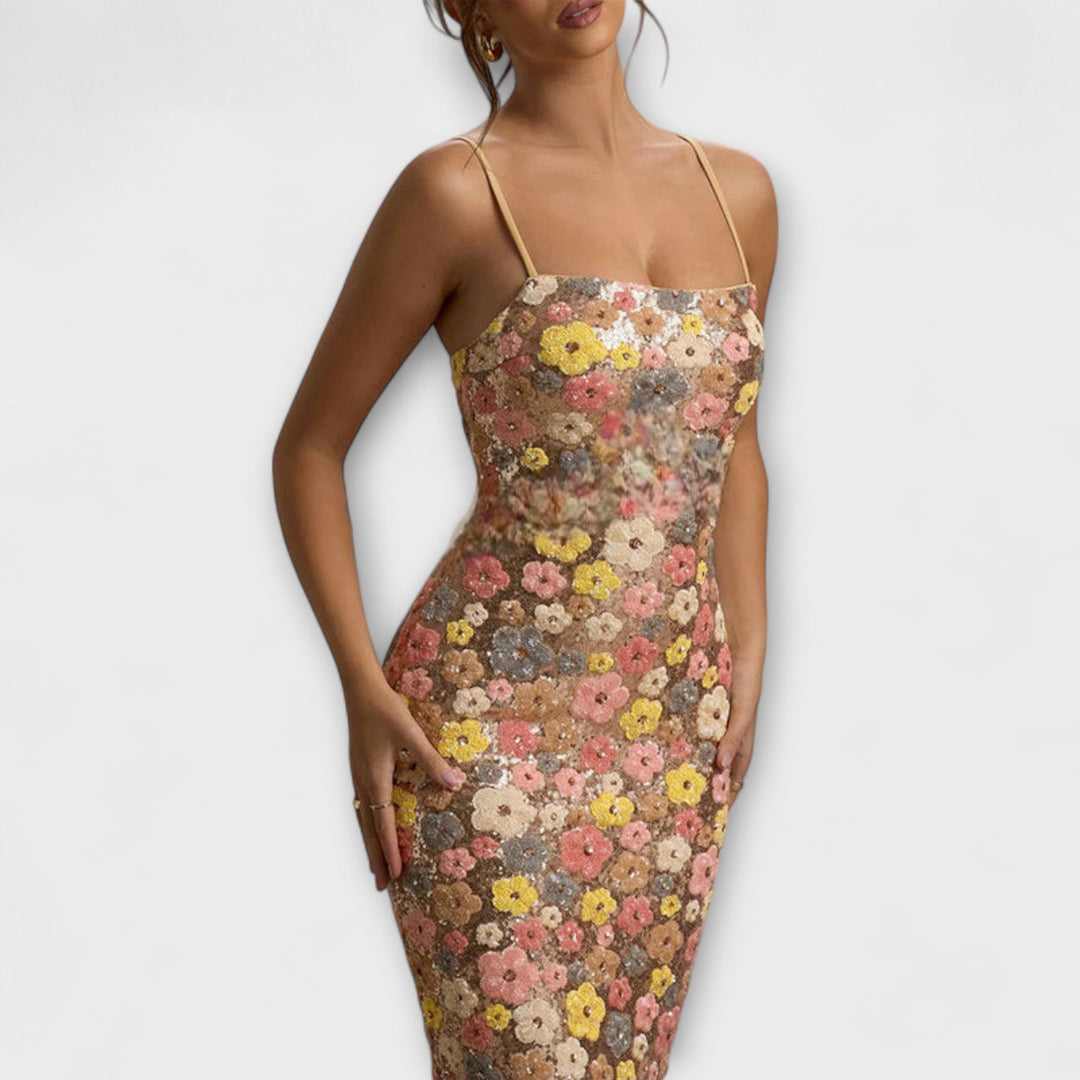 Oakley - Maxi Dress with Floral Sequins in 80s Style