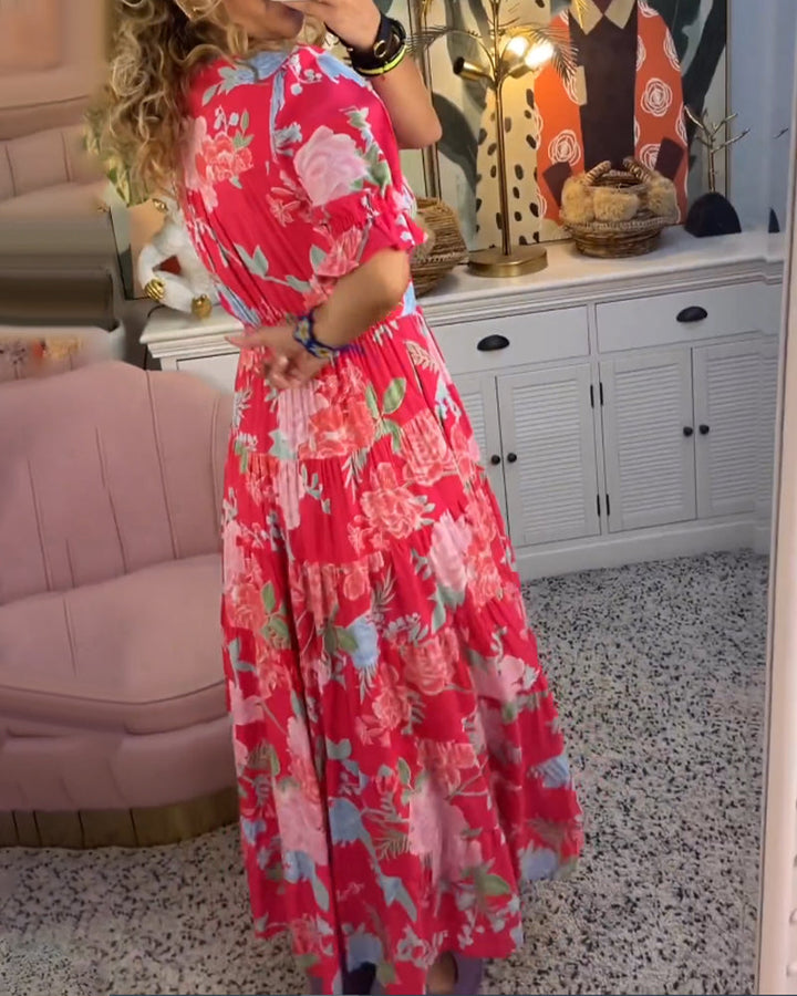 Reagan - V-Neck Short Sleeve Floral Maxi Dress