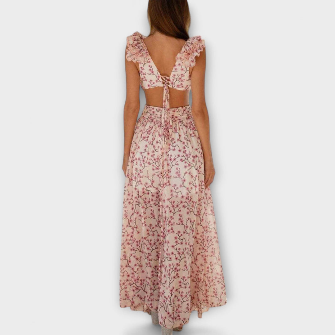 Elin - Maxi Dress with Ruffled Hem and Cut-Out Details