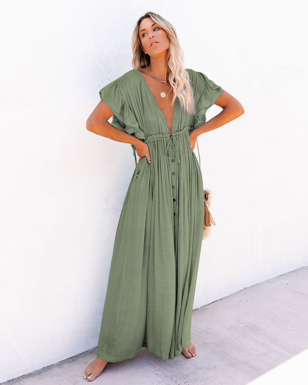 Audra - Boho V-Neck Kimono Beach Cover-Up Dress
